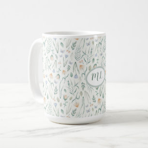 Elegantes botanisches Wasserfarben-Blumenmonogramm Kaffeetasse