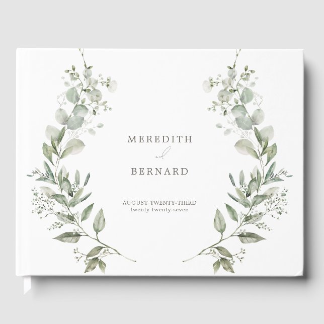 Elegantes Botanisches Wedding Monogram Guest Book Gästebuch (Vorderseite)