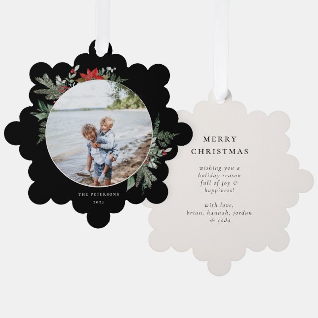 Elegantes botanisches Weihnachtsgebäck Schwarz Ornament Karte (Vorderseite/Rückseite)