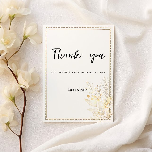 Elegantes botanisches weißes Gold floral Danke Einladung (Elegant botanical white gold floral Thank You)