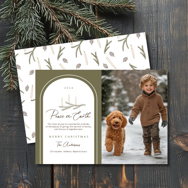 Elegantes botanisches Weltfrieden Foto Feiertagskarte (Shown on a 5" x 7" card)