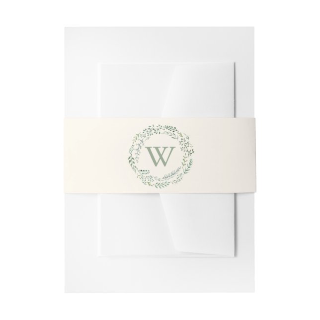 Elegantes Botanisches Wreath Monogramm Einladungsbanderole (Vorderseite Beispiel)