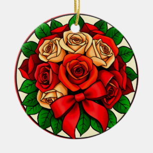 Elegantes Bouquet mit roten und weißen Rose Keramik Ornament