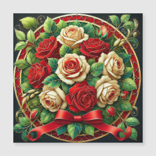 Elegantes Bouquet mit roten und weißen Rose Magnetkarte