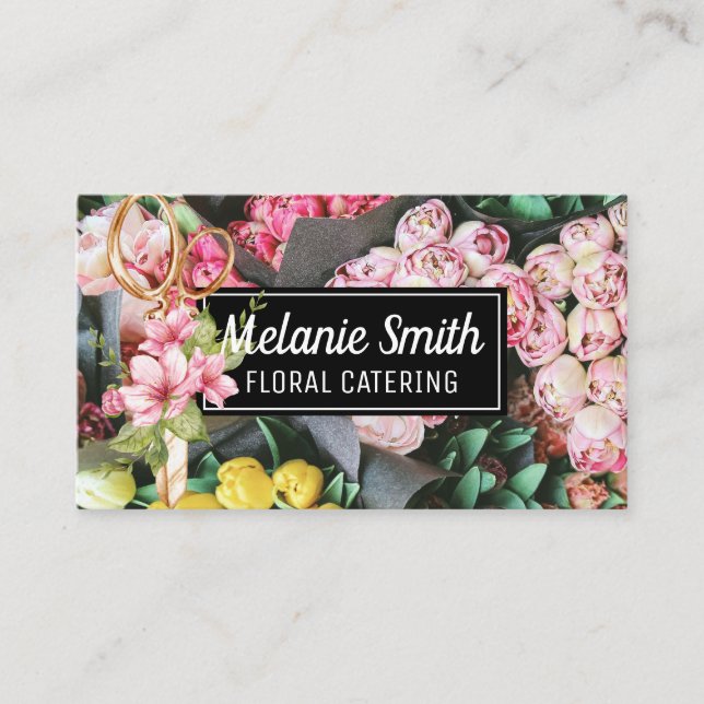 Elegantes Bouquet von Blume | Florist Scissors Visitenkarte (Vorderseite)