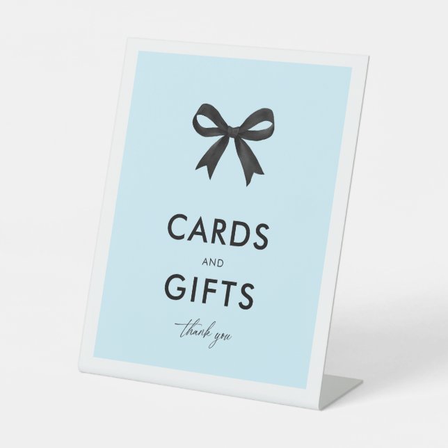 Elegantes Bow Blue Cards and Gifts Brautparty Sockelschild (Vorderseite)