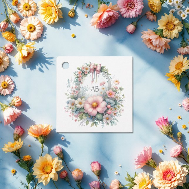 Elegantes Bow Floral Baby Shower Monogram Geschenkanhänger (Elegant Bow Floral Baby Shower Monogram Favor Tags)