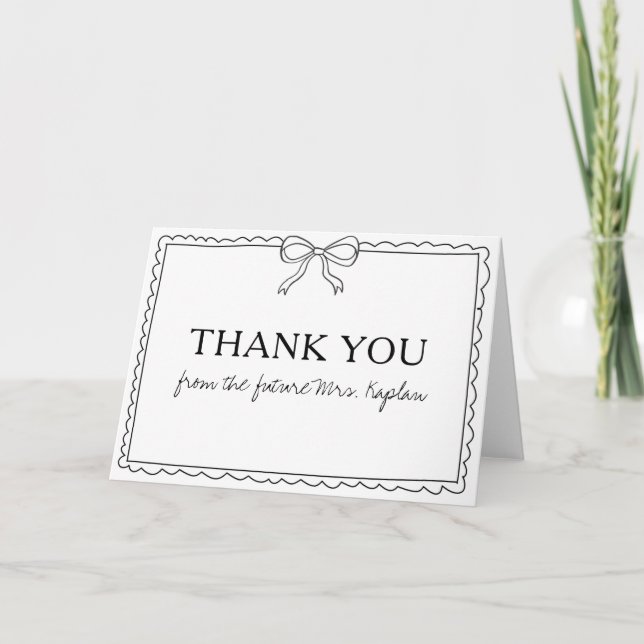 Elegantes Bow Handgeschriebenes Personalisiertes B Dankeskarte (Vorderseite)