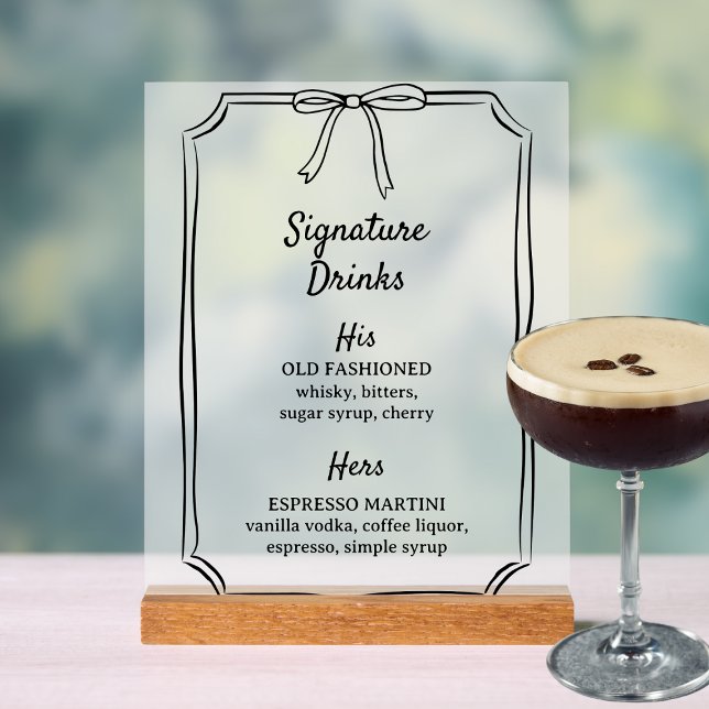 Elegantes Bow Signature Drinks Hochzeitsmenü Bar Acrylschild (Von Creator hochgeladen)