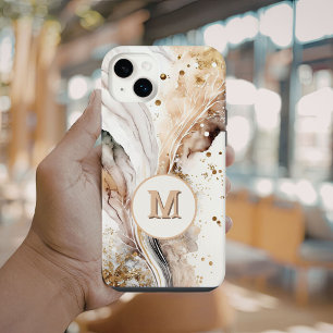 Elegantes braun-goldenes Marmormonogramm-Abstraktd iPhone 14 Hülle