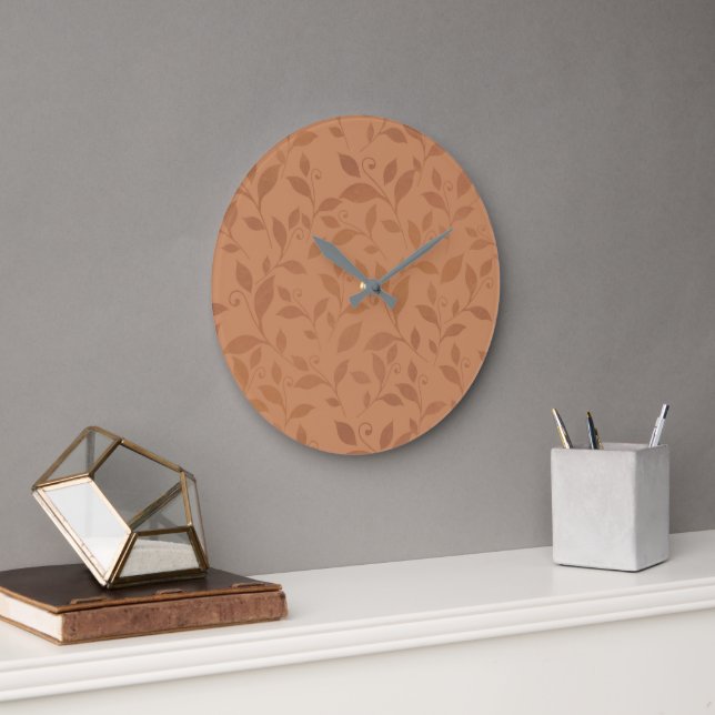 Elegantes braunes Abstraktes Herbstleaves-Muster Große Wanduhr (Büro)