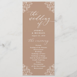Elegantes Braunes Beiges Hochzeitsprogramm im Vint Programm