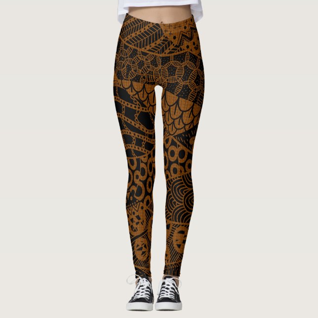 Elegantes braunes geometrisches Abstraktes Tribal- Leggings (Vorderseite)
