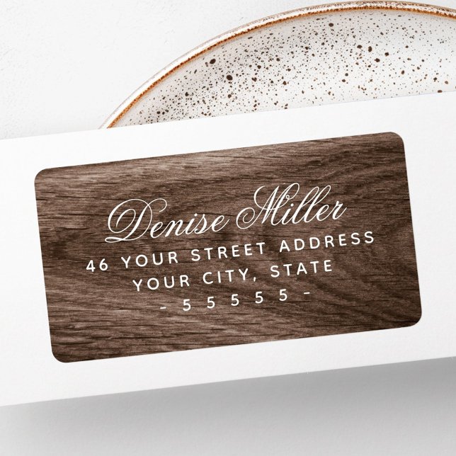 Elegantes, braunes Holzkornrücksendetikett Adressaufkleber (Elegant brown wood grain return address label)