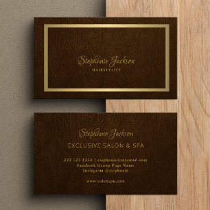 Elegantes braunes Leder goldener Rahmen profession Visitenkarte