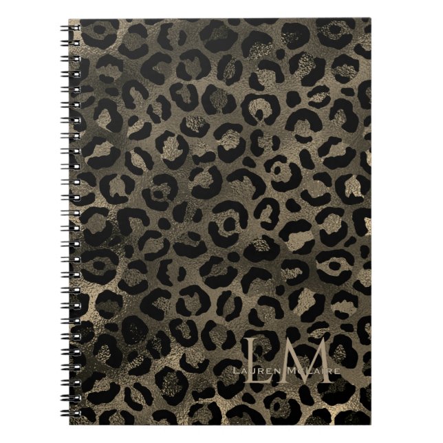 Elegantes braunes Leoparden-Monogramm-Notizbuch in Notizblock (Vorderseite)