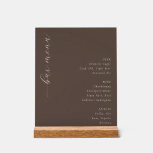 Elegantes braunes minimalistisches Bar-Menü Acrylschild