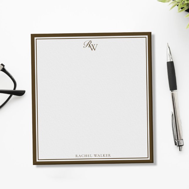 Elegantes braunes Monogramm mit zwei Rändern Notizblock (Von Creator hochgeladen)