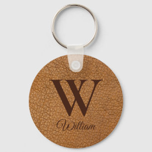 Elegantes braunes texturiertes Leder-Monogramm  Schlüsselanhänger