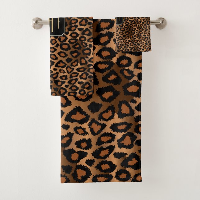 Elegantes braunes und schwarzes Leopardenmuster -  Badhandtuch Set (Insitu)
