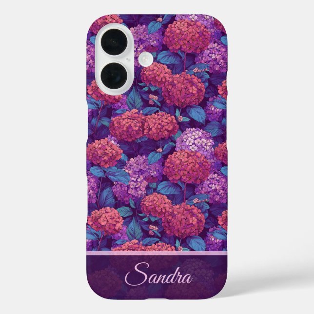 Elegantes Brautjungfern-Geschenk Hydrangeas Name iPhone 16 Hülle (Rückseite)