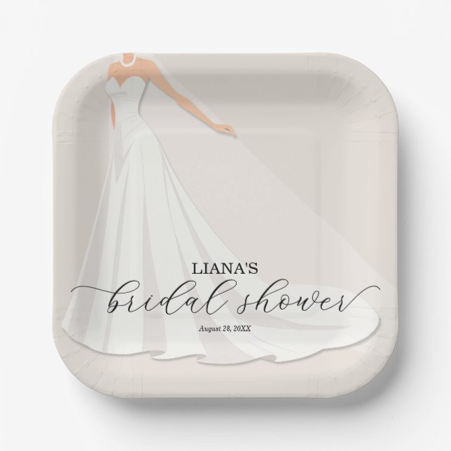 Elegantes Brautkleid Brautparty Pappteller (Vorderseite)