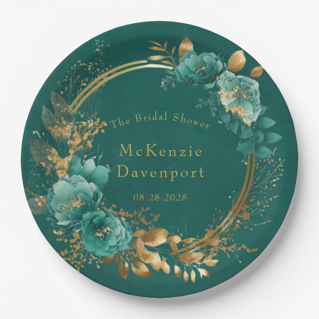 Elegantes Brautparty aus Aquamarinen und goldenen  Pappteller (Vorderseite)