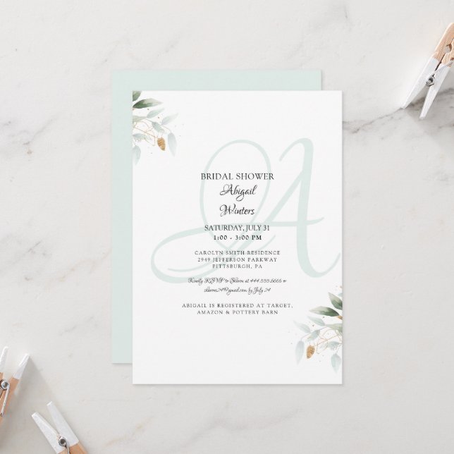 Elegantes Brautparty aus Foliage & Gold Sea Einladung (Vorderseite/Rückseite Beispiel)