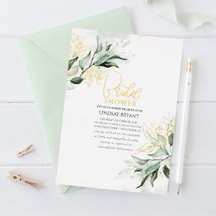 Elegantes Brautparty aus Gold und Sage Greenery Bo Folieneinladung