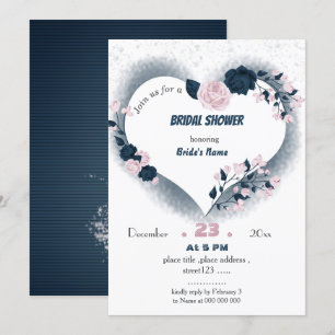 elegantes Brautparty aus Marinebar und rosa Blumen Einladung