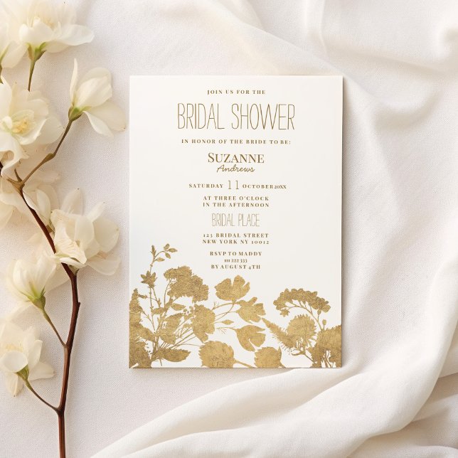 Elegantes Brautparty aus Weißgold Wildblume Einladung (Elegant white gold wildflower luxury Bridal Shower)