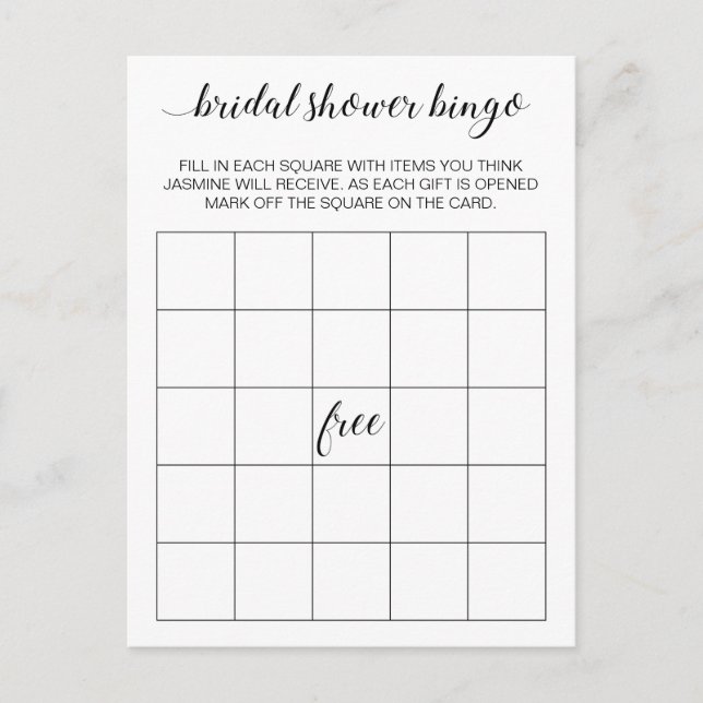 Elegantes Brautparty Bingo Card Game Postkarte (Vorderseite)