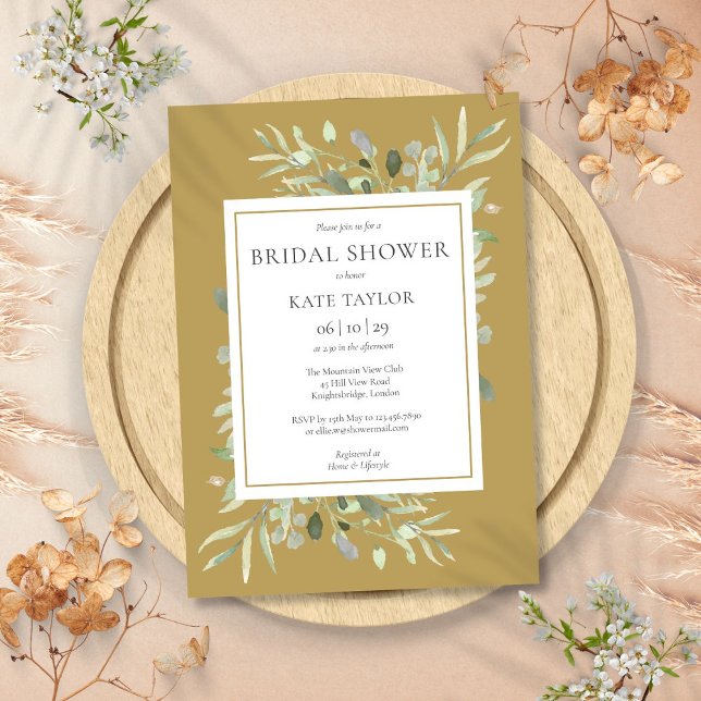 Elegantes Brautparty Botanischer Garten Einladung (Elegant Gold Botanical Greenery Bridal Shower Invitation)