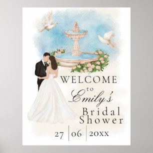 Elegantes Brautparty Braut und Bräutigam Brunnen Poster