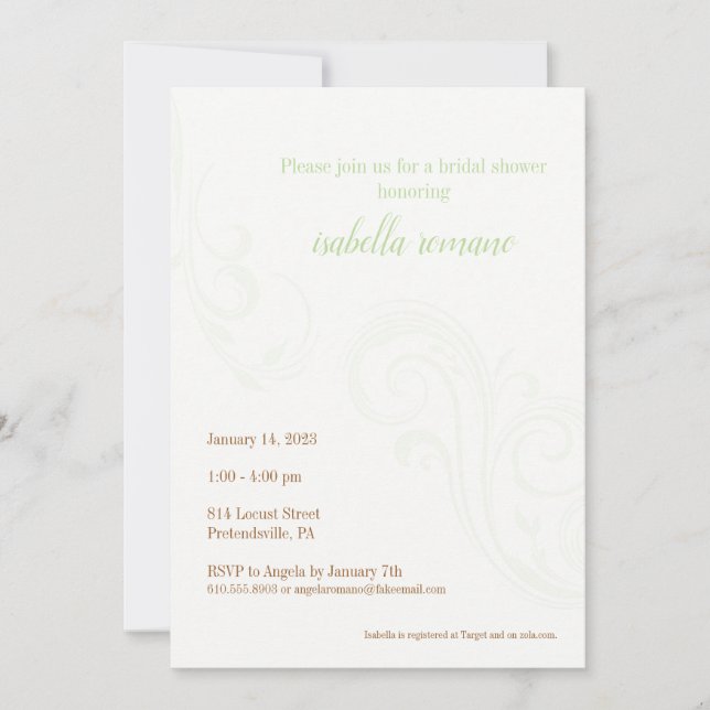 Elegantes Brautparty Einladung, Mint Einladung (Vorderseite)