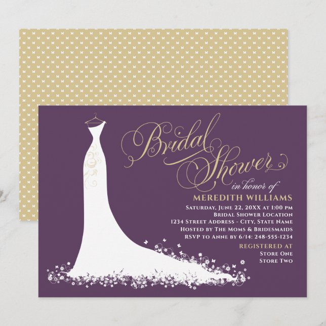 Elegantes Brautparty für Hochzeitskleidung Einladung (Vorne/Hinten)
