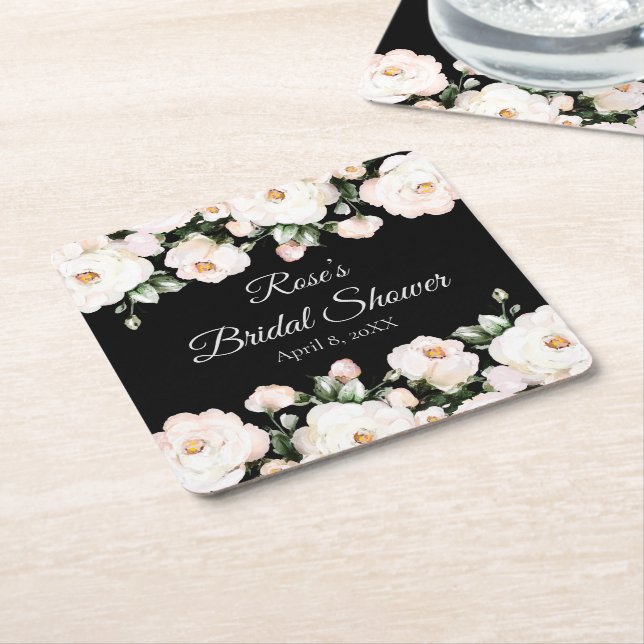 Elegantes Brautparty für Schwarz-weiße Rose Rechteckiger Pappuntersetzer (angewinkelt)