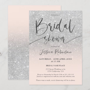 Elegantes Brautparty für silberne Glitzer Einladung