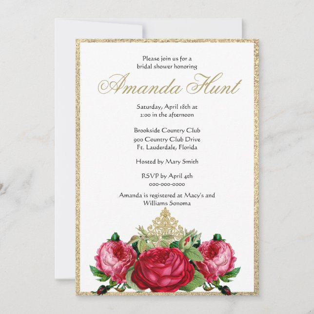 Elegantes Brautparty für Vintage Rose Einladung (Vorderseite)