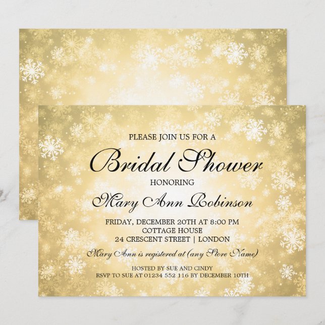 Elegantes Brautparty Gold Winter Wonderland Einladung (Vorne/Hinten)