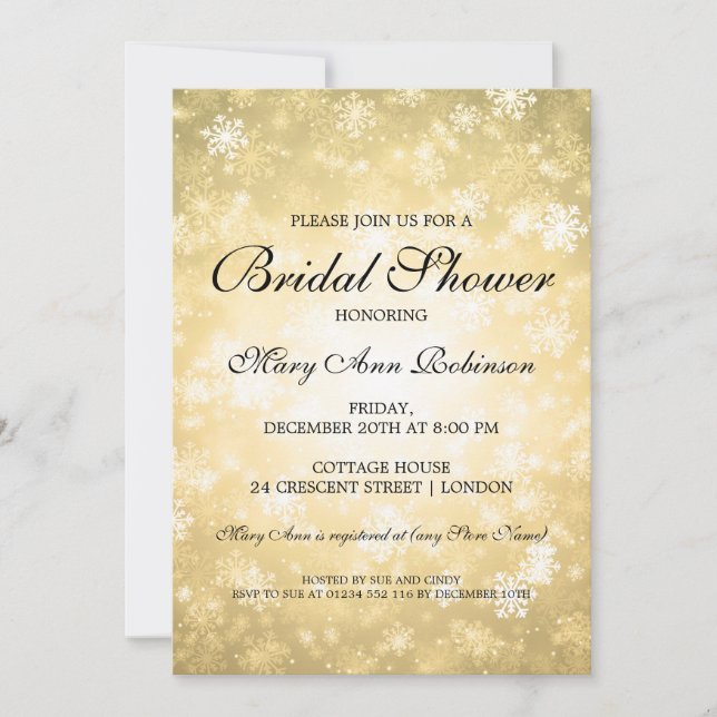 Elegantes Brautparty Gold Winter Wonderland Einladung (Vorderseite)