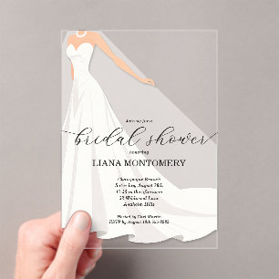 Elegantes Brautparty-Hochzeitskleid Acryleinladungen
