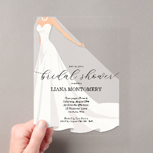Elegantes Brautparty-Hochzeitskleid Acryleinladungen