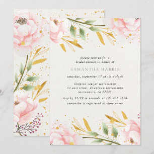 Elegantes Brautparty in Aquarellfarbe Rosa und Gol Einladung