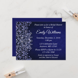 Elegantes Brautparty in Blau und Weiß Damaskus Einladung
