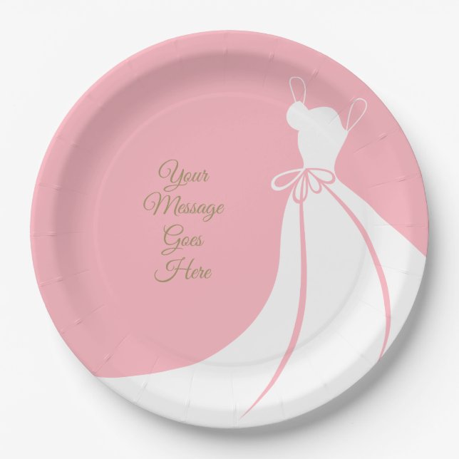 Elegantes Brautparty in Rosa und Weiß Gown Pappteller (Vorderseite)