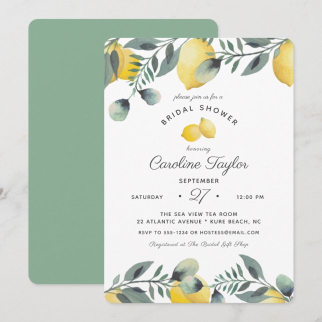 Elegantes Brautparty Lemons Einladung (Vorne/Hinten)