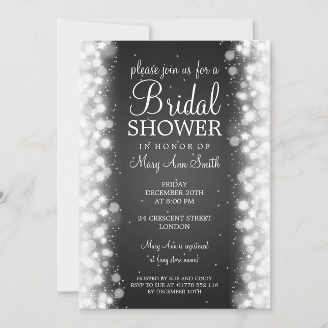 Elegantes Brautparty Magic Sparkle Schwarz Einladung (Vorderseite)