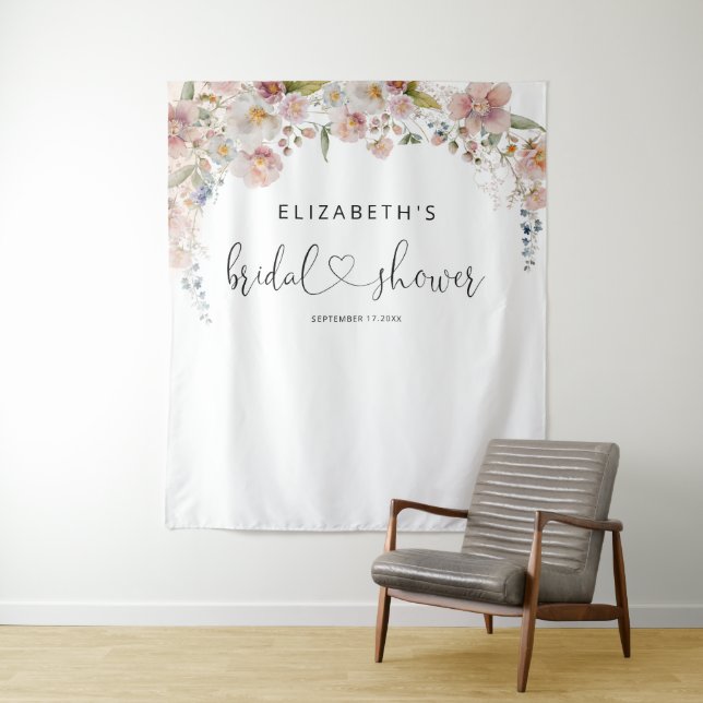 Elegantes Brautparty mit floralen Aquarellen Wandteppich (Beispiel)