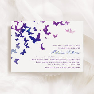 Elegantes Brautparty mit Lila und blauen Schmetter Einladung